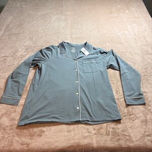 NWT LL Bean Pajama Top Super Soft Shrink Free Button Lounge Womens L Reg Shirt